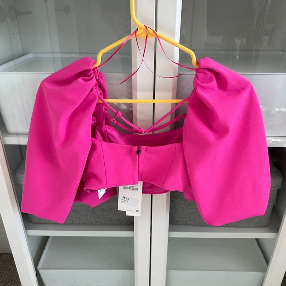 Zara Balloon Crop Top Pink Size Small NWT - Picture 7 of 8